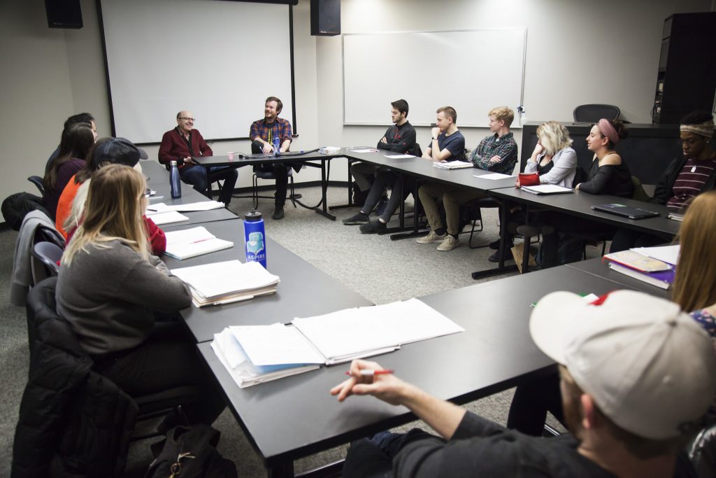 Filmmaker Joe Swanberg (Drinking Buddies, Happy Christmas) visits with students in CA 466: Writing for Television and Film.