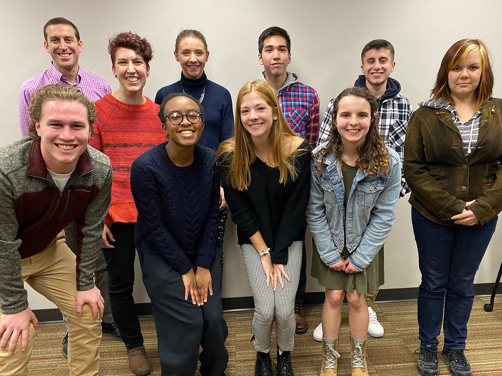 The CA 100 Speech Contest Fall 2019 finalists and TAs pose for a picture.