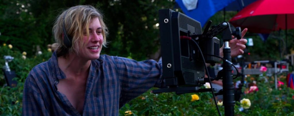 Greta Gerwig directing her 2017 film, Lady Bird.